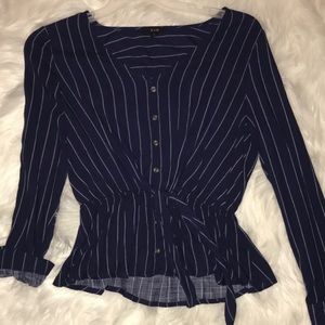 Long sleeve tie front buttoned top